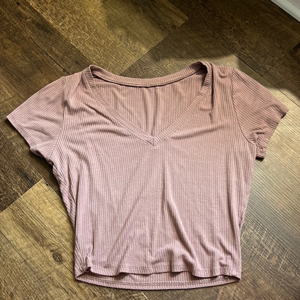 tight cropped v-neck, purpleish color